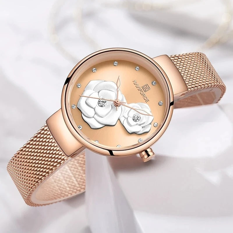 Floral stainless wrist watch