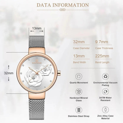 Floral stainless wrist watch