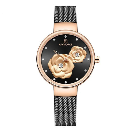 Floral stainless wrist watch