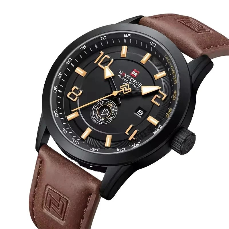 Leather watch with compass