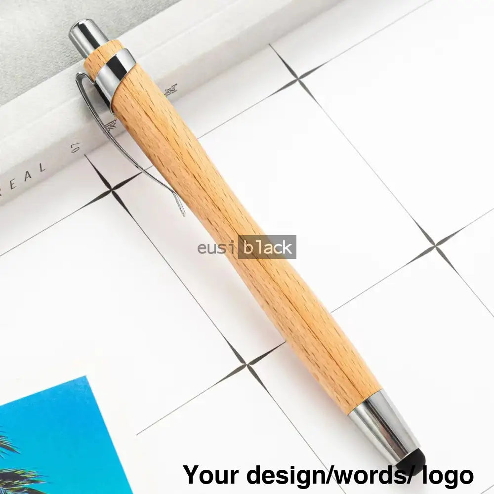 Oval Clipped Wooden Stylus Pen