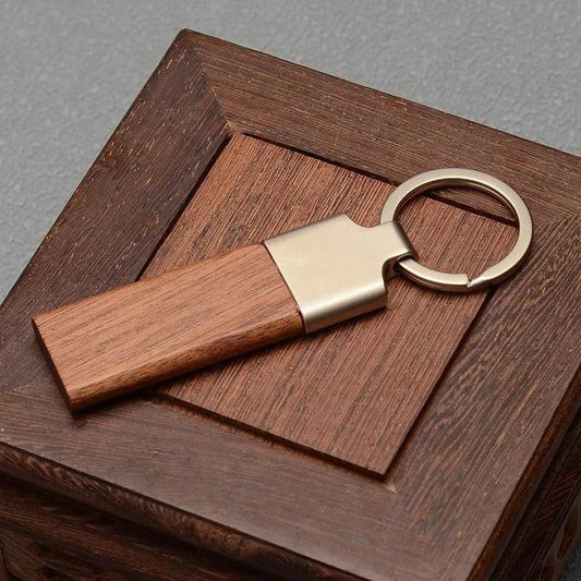 Slim metallic & wooden key chain