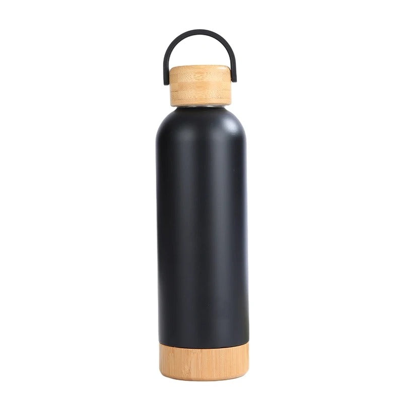 Wooden cap and base thermal bottle