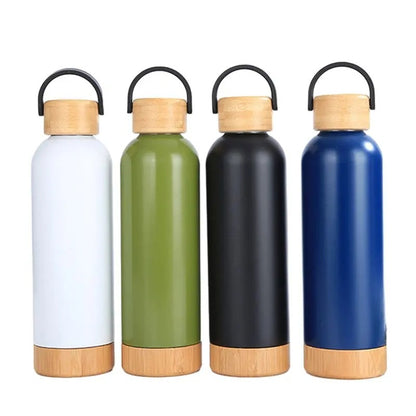 Wooden cap and base thermal bottle