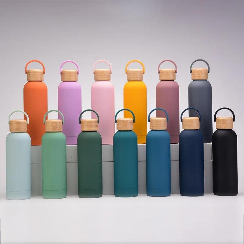 Looped wooden capped thermal bottle