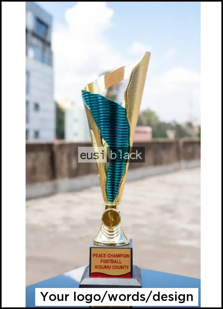 Base medal two tone trophy award - 33cm - Turquoise - gold