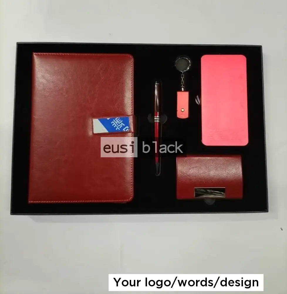Black Hamper Set with Power Bank Red