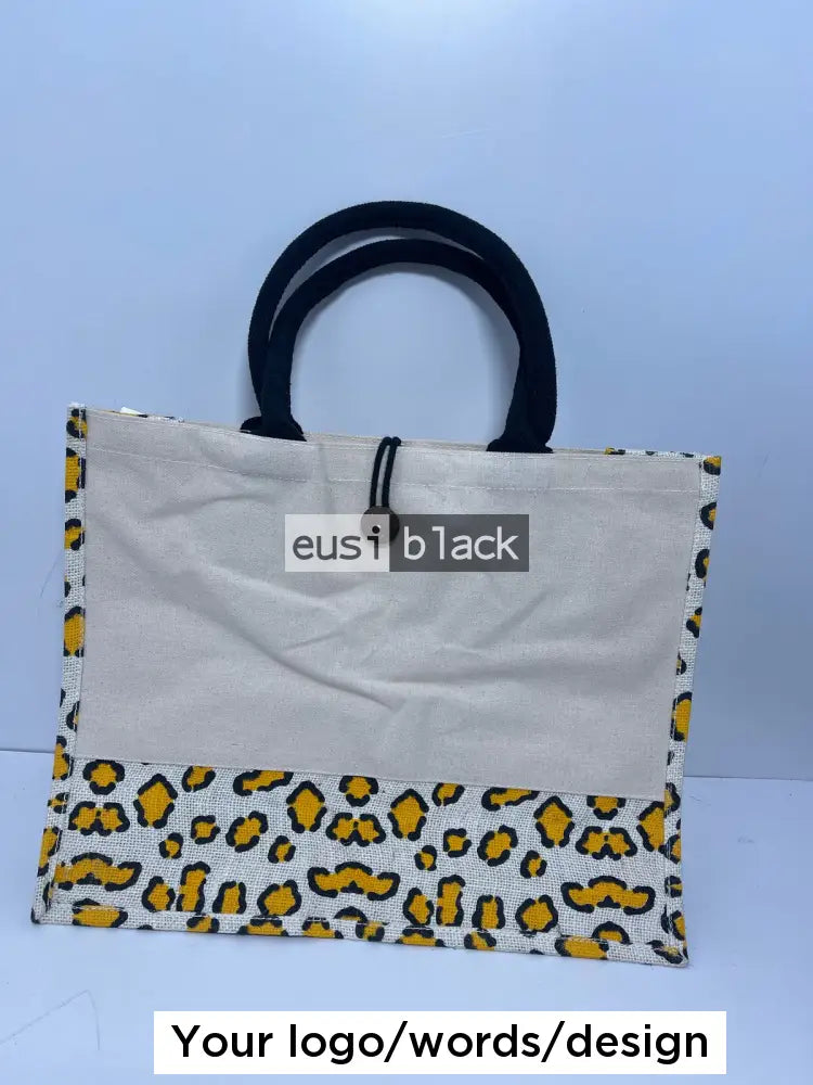Buttoned Ankara tote jute bag - A3 Yellow tribal print
