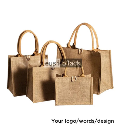 Buttoned tote jute bag