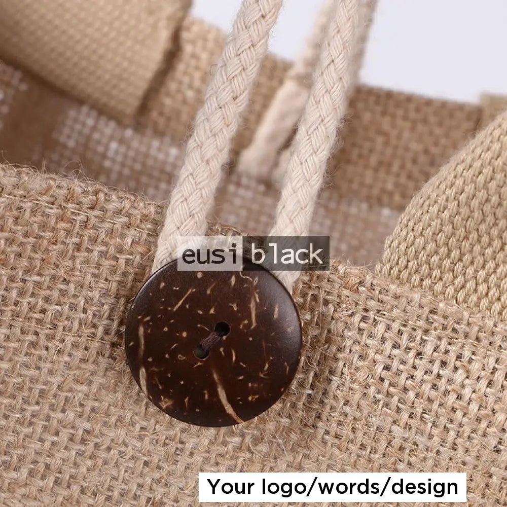 Buttoned tote jute bag