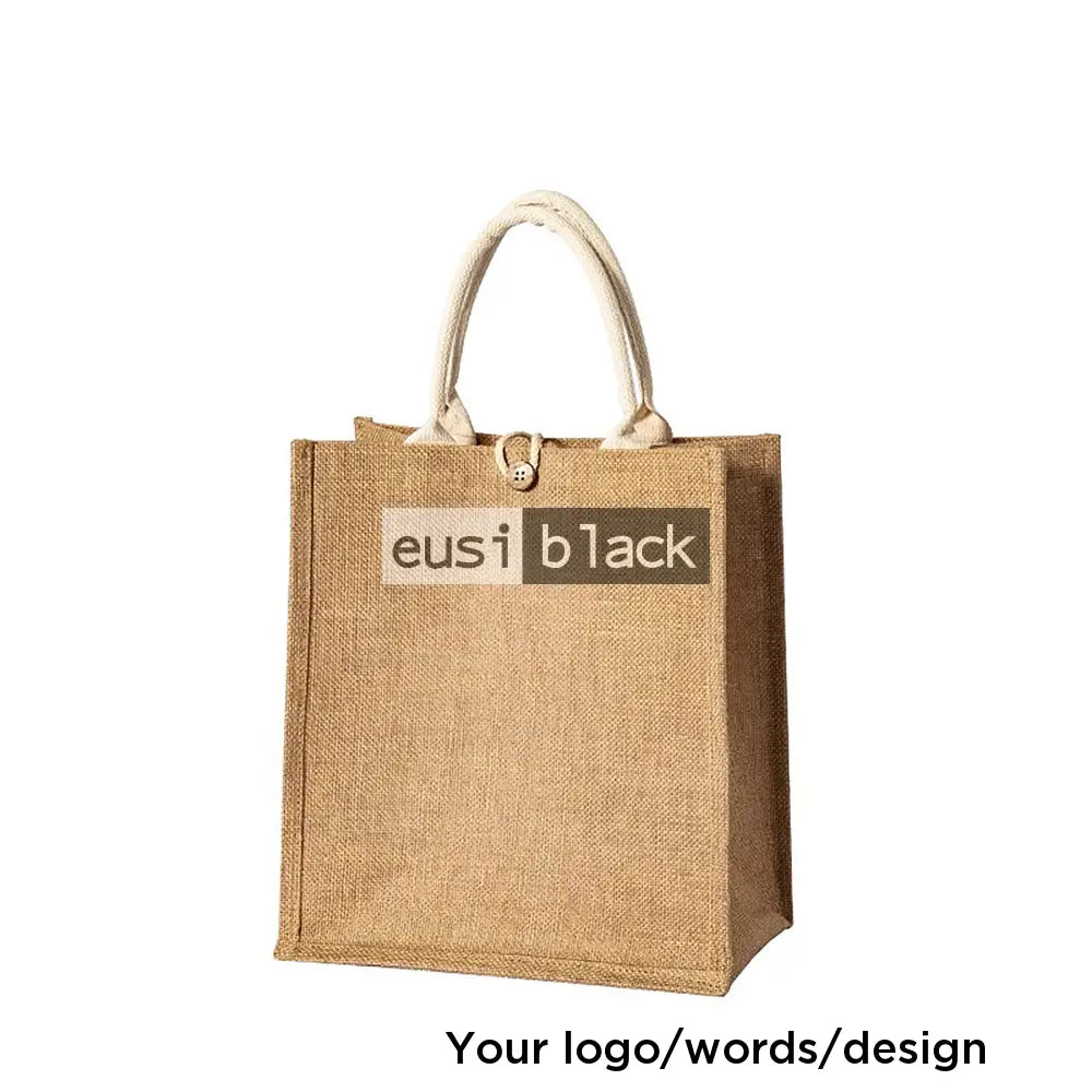 Buttoned tote jute bag A5 landscape