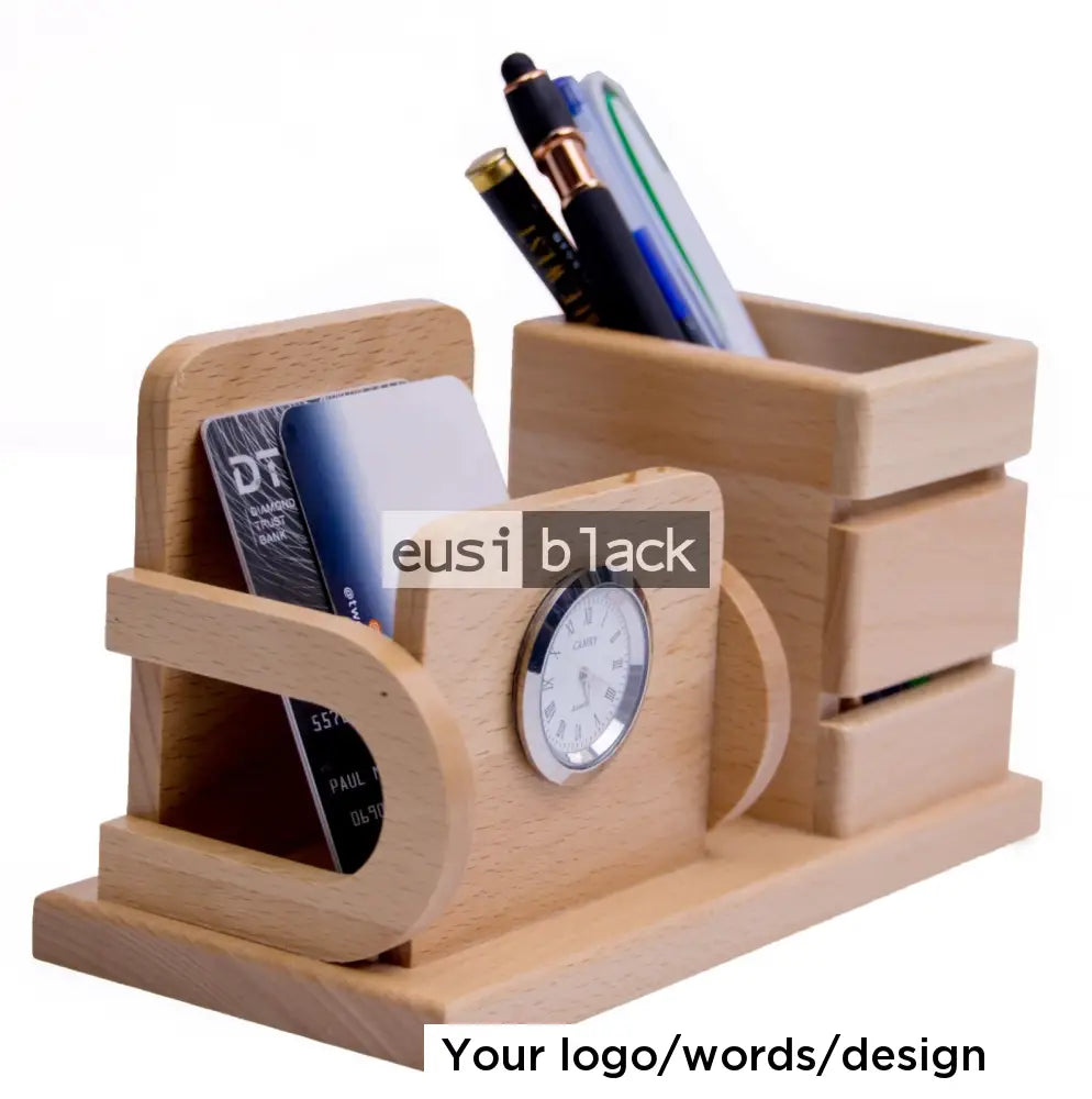 Chaired clock wooden desk organizer