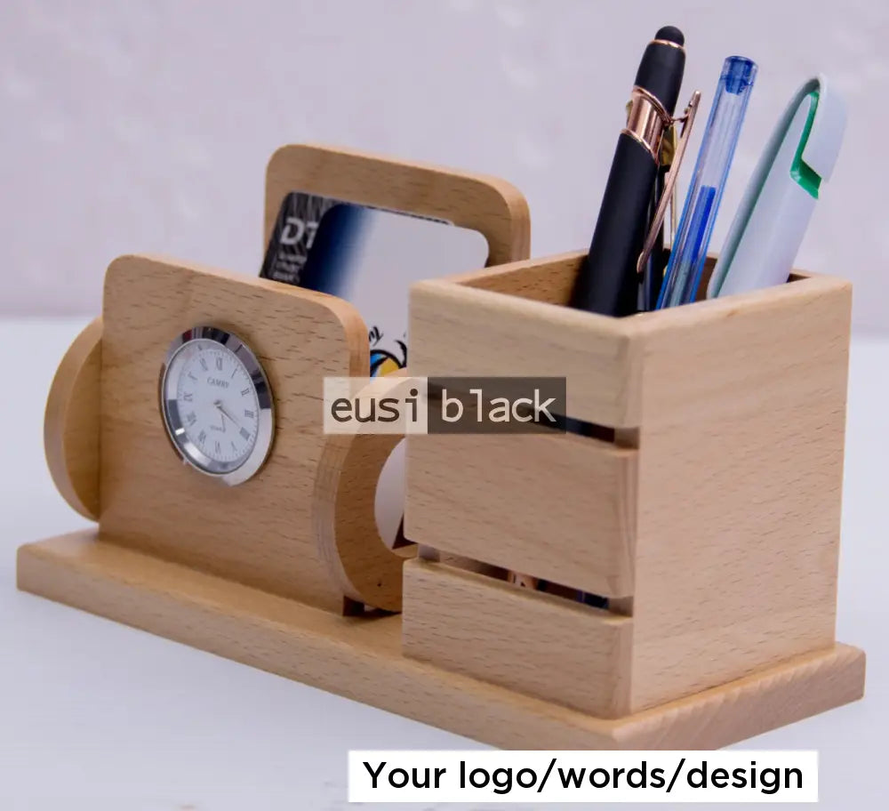 Chaired clock wooden desk organizer