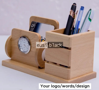 Chaired clock wooden desk organizer