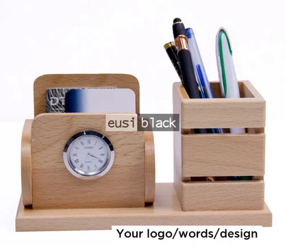 Chaired clock wooden desk organizer