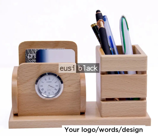 Chaired clock wooden desk organizer