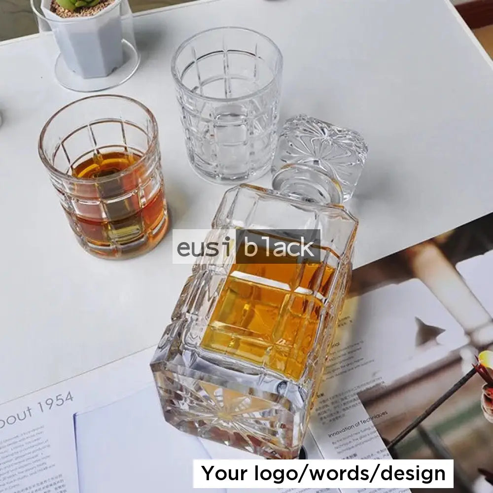 Cubic Decanter | 800Ml Decanter + 2 Whiskey Glasses