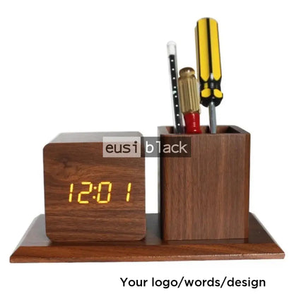 Wooden desk clock Dark wood