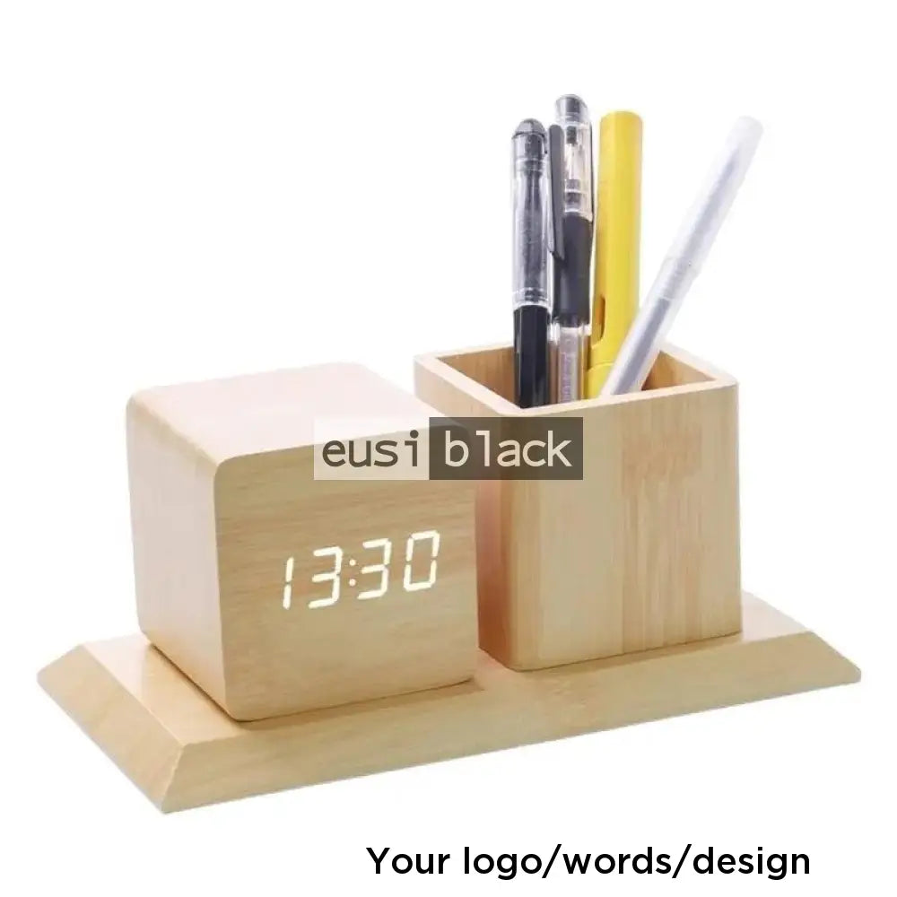 Wooden desk clock White wood