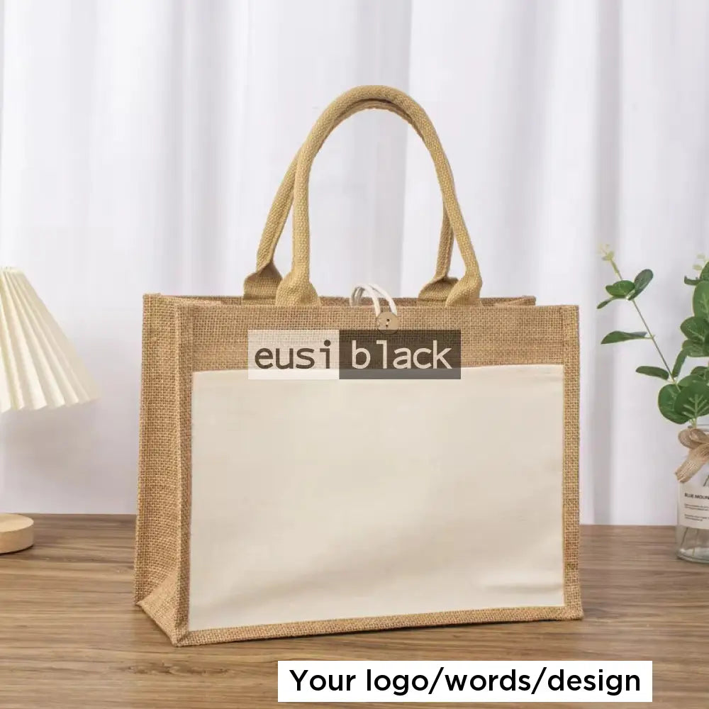 Double layered buttoned jute bag Khaki / B4