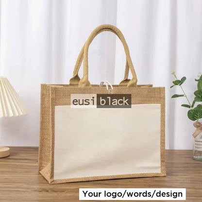 Double layered buttoned jute bag Khaki / B4