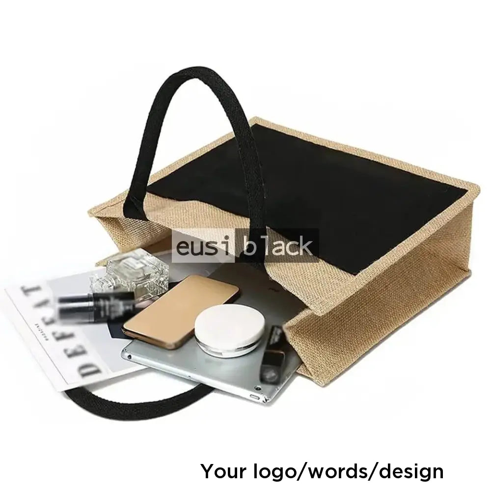 Double layered tote jute bag Black / A3 landscape
