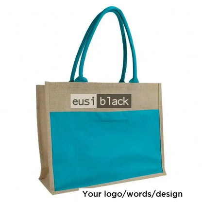 Double layered zipped jute bag Cyan / A4 portrait