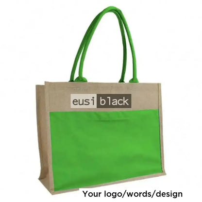 Double layered zipped jute bag Green / A4 portrait