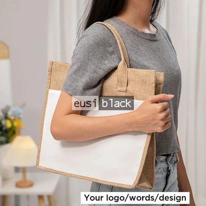 Double layered tote jute bag White / A3 landscape