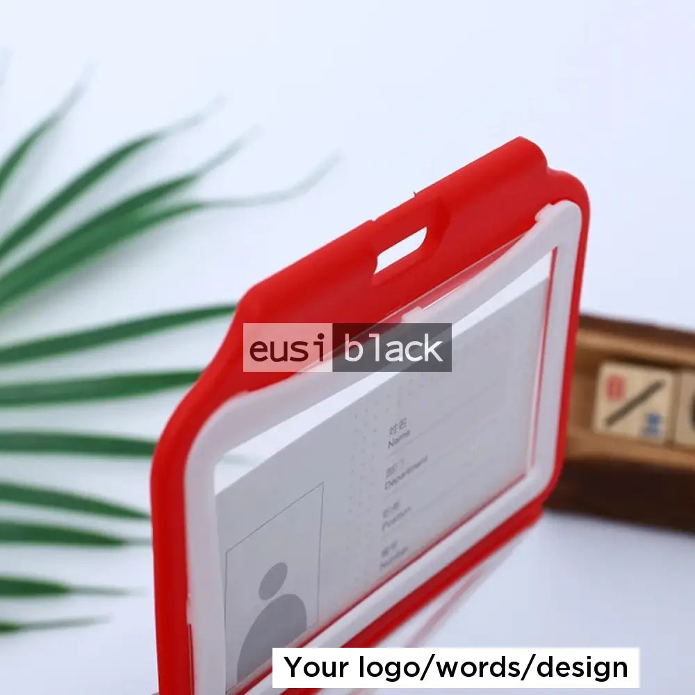 Dual color staff ID name tag pocket | Landscape Red