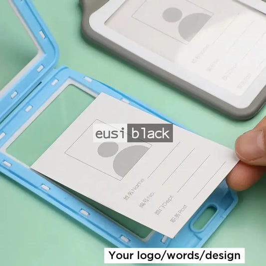 Dual color staff ID name tag pocket | Portrait Sky blue