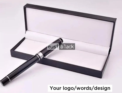 Executive Pen In Leather Case Silver On Black