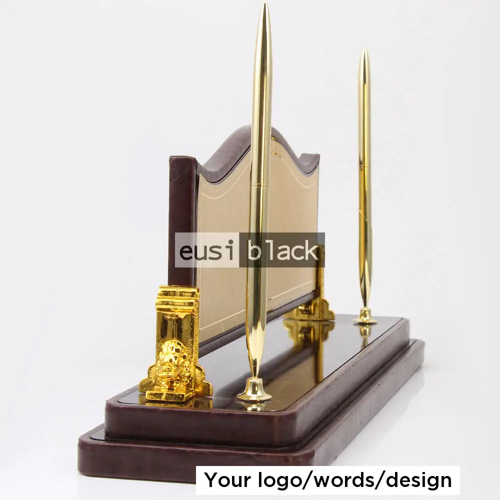 Executive plated wood desk organizer