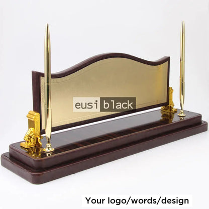 Executive plated wood desk organizer