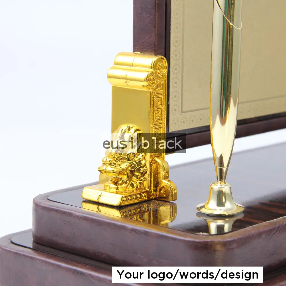Executive plated wood desk organizer