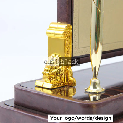Executive plated wood desk organizer