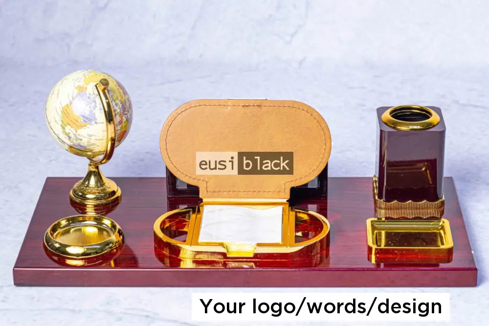 Gold on redwood desk organizer