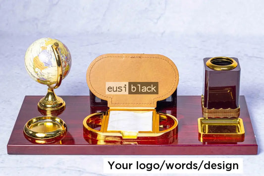 Gold on redwood desk organizer
