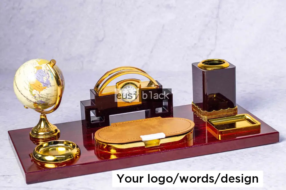 Gold on redwood desk organizer