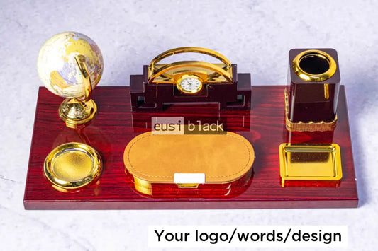 Gold on redwood desk organizer