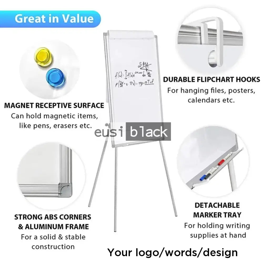 Height adjustable whiteboard 90X60cm