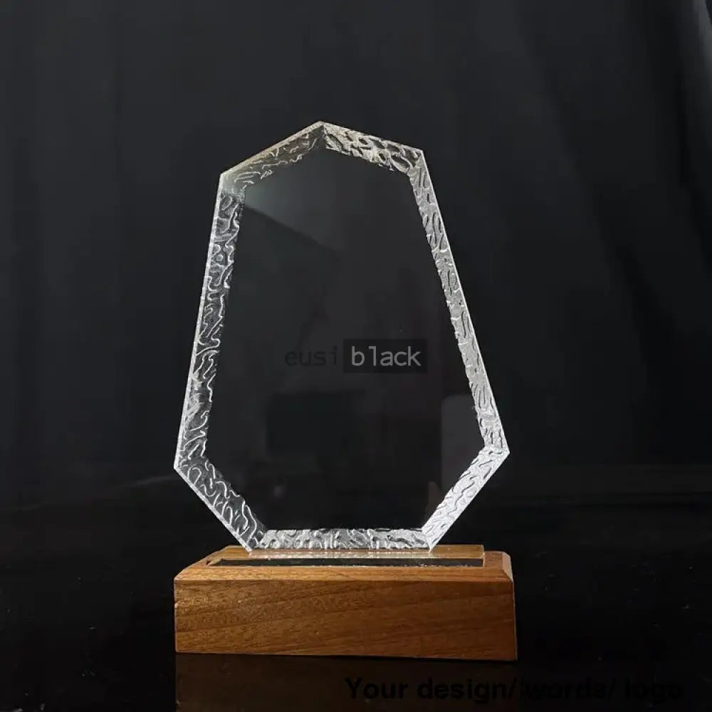 Heptagon Crystal Award Wooden Base