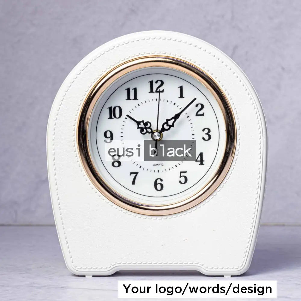 Leather desk clock - White