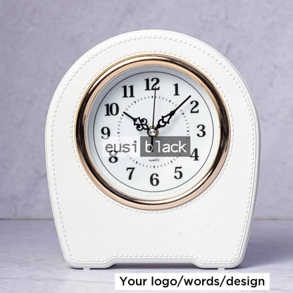 Leather desk clock - White