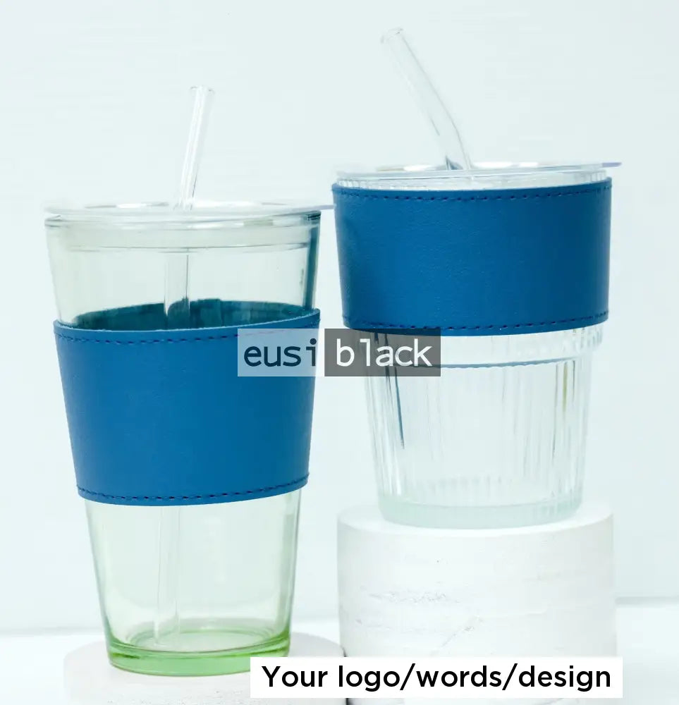 Leather padded glass 250ml / Blue