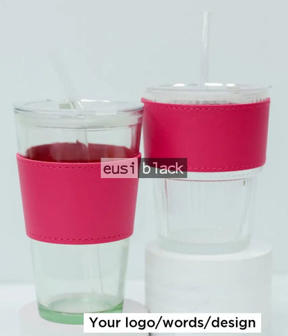 Leather padded glass 250ml / Pink