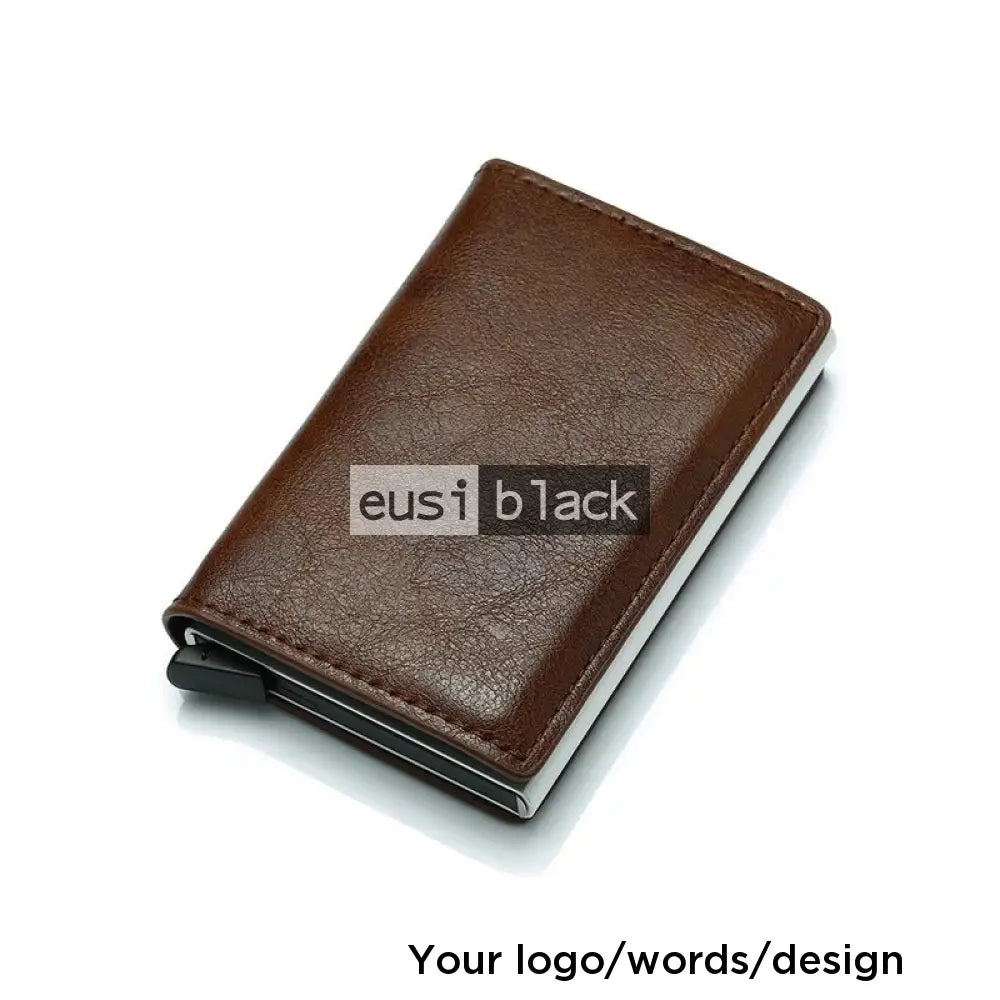 Leather pop-up card holder Dark brown