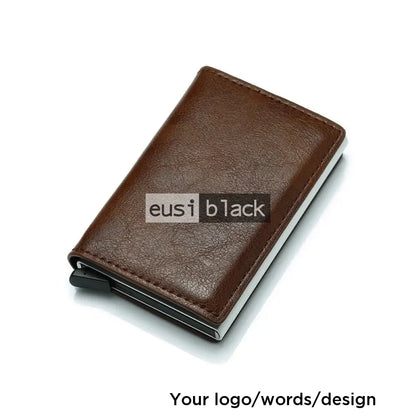 Leather pop-up card holder Dark brown