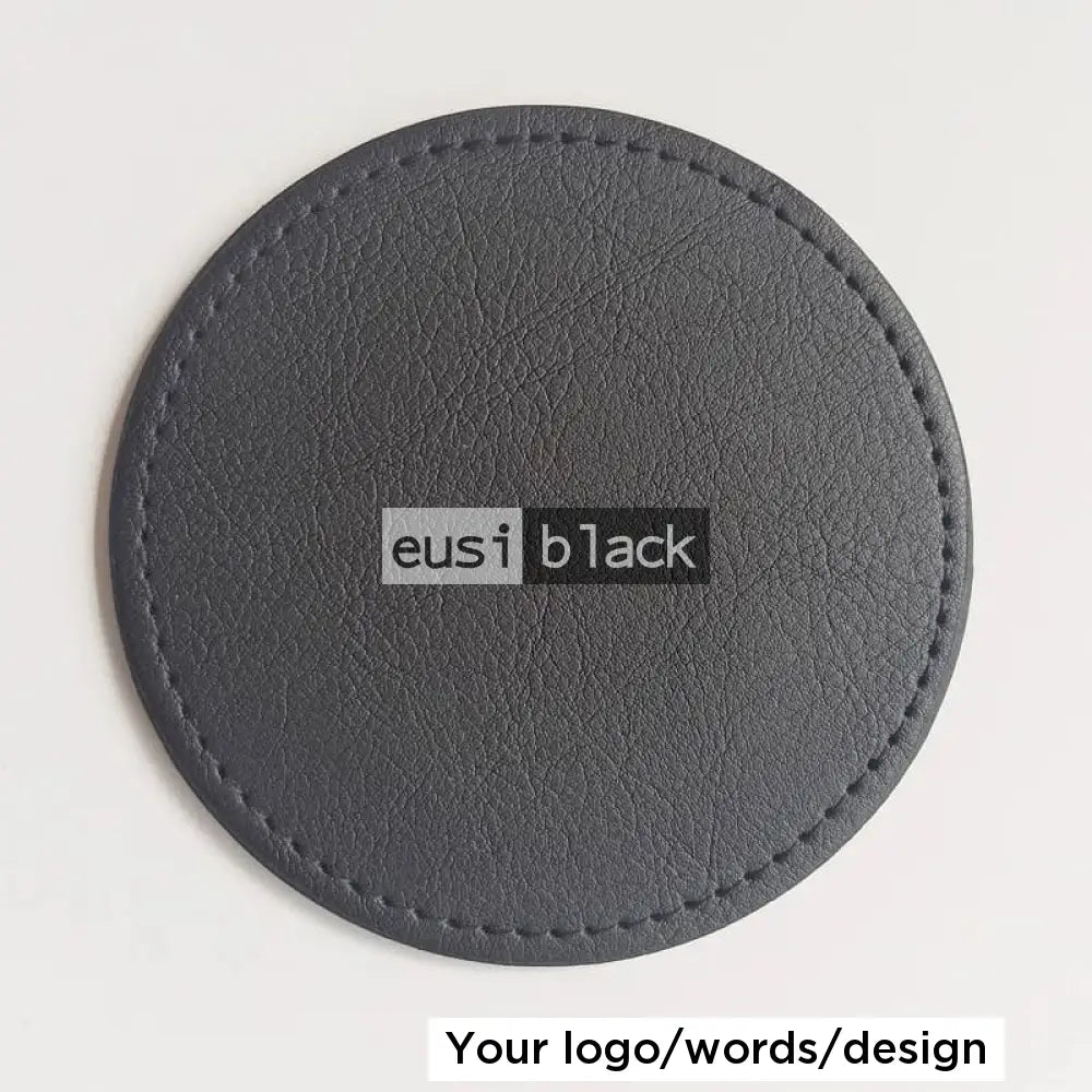 Leather table coaster - Circle - 10cm / Black