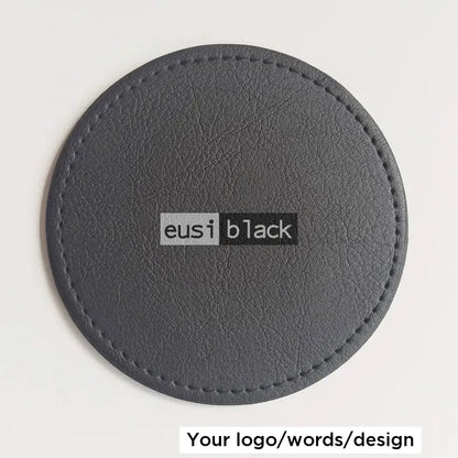 Leather table coaster - Circle - 10cm / Black